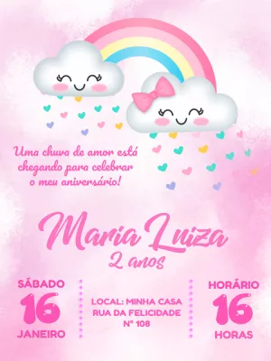 Convite Aniversário Chuva de Amor com Arco-íris para Editar