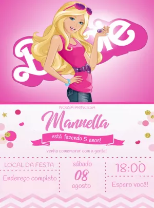 Convite de Aniversário Barbie Rosa para Editar Online