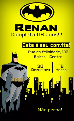 Convite de Aniversário Batman para Editar Online