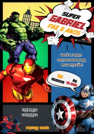 Convite de Aniversário Vingadores para Editar Online