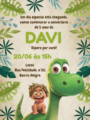Convite Aniversário O Bom Dinossauro para Editar Online
