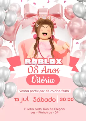 Convite de Aniversário Roblox Menina Rosa para Editar Online