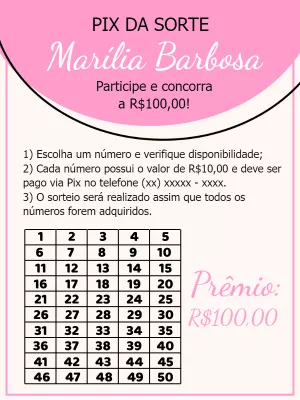 Rifa Pix da Sorte com Cartela de Números para Editar Online