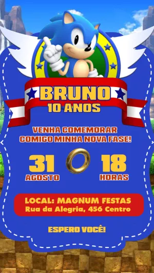 Convite de Aniversário Sonic para Editar Online e Imprimir