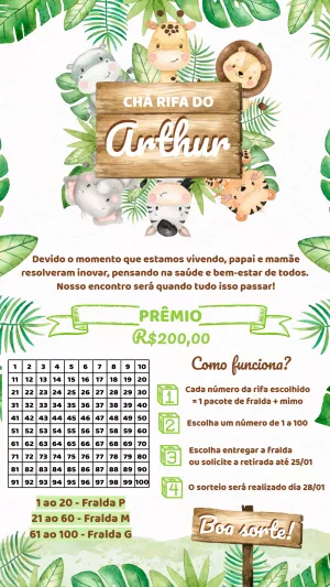 Convite Chá Rifa Safari com Animais Editável Online
