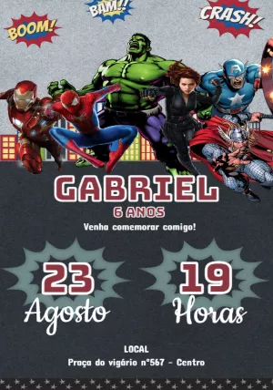 Convite de Aniversário Vingadores para Editar Online