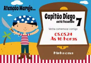 Convite de Aniversário Pirata Menino para Editar Online