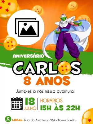 Convite Aniversário Dragon Ball Z com Piccolo para Editar Online