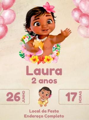 Convite de Aniversário Moana Baby para Editar Online