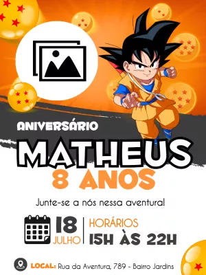 Convite Aniversário Goku com Foto para Editar e Imprimir