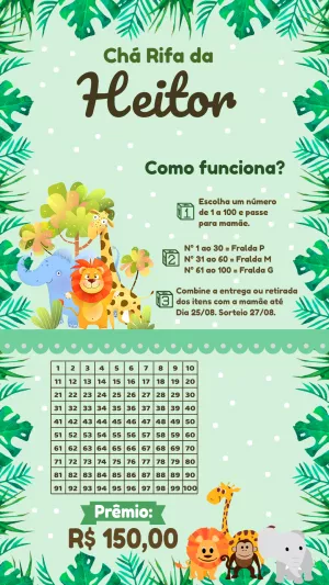 Chá Rifa Safari com Animais Fofos para Editar Online