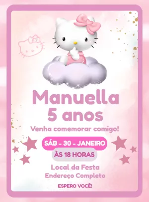 Convite de Aniversário Hello Kitty para Editar Online