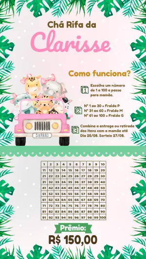 Chá Rifa Safari Menina com Animais Editável Online