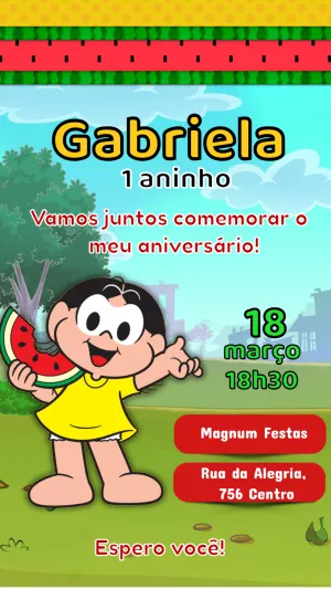 Convite de Aniversário Magali Turma da Mônica para Editar Online