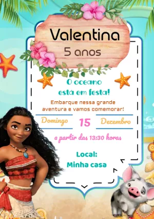 Convite de Aniversário Moana para Editar e Imprimir