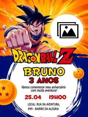 Convite de Aniversário Dragon Ball Z com Foto para Editar Online