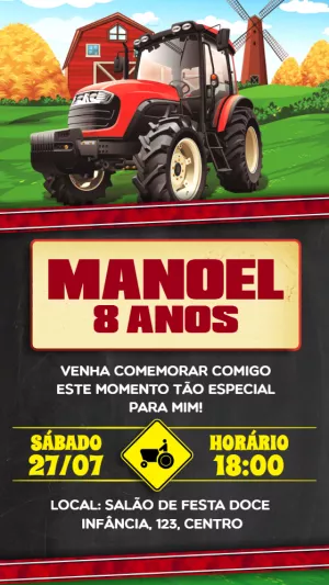 Convite de Aniversário Trator Vermelho para Editar Online