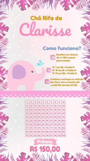 Chá Rifa Elefantinho Rosa Editável Online para Imprimir