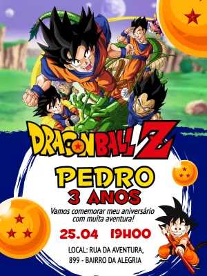 Convite de Aniversário Dragon Ball Z com Personagens para Editar