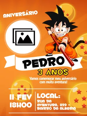 Convite Aniversário Dragon Ball Z com Foto para Editar