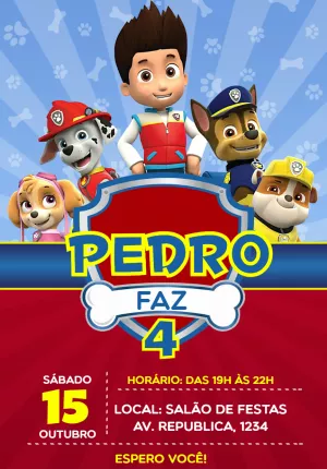 Convite de Aniversário Patrulha Canina com a Turma para Editar