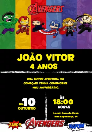 Convite Aniversário Vingadores Toy para Editar Online