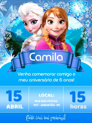 Convite Aniversário Frozen com Elsa e Anna Editável Online