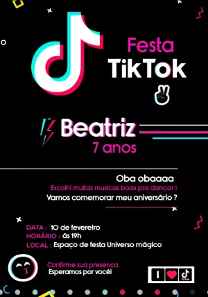 Convite de Aniversário TikTok para Editar e Enviar Online
