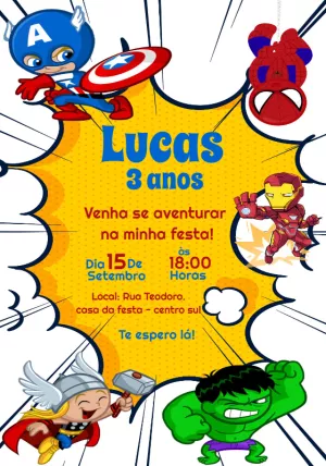 Convite Aniversário Vingadores Toy para Editar Online
