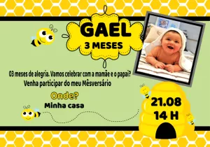 Convite Mêsversário Abelhinha com Foto para Editar Online