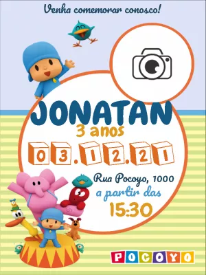 Convite Aniversário Pocoyo com Foto para Editar Online