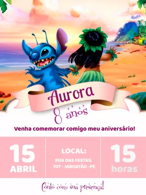 Convite de Aniversário Lilo e Stitch para Editar Online