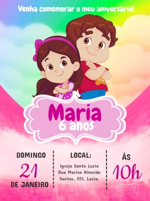 Convite Aniversário Maria Clara e JP Editável Online