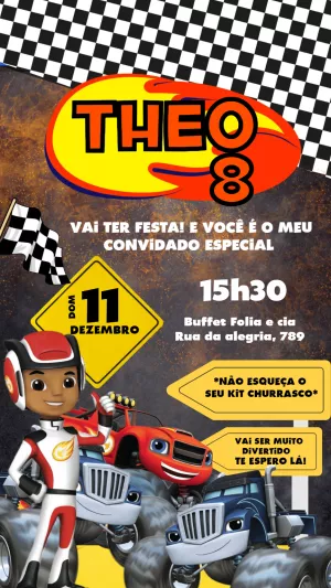 Convite de Aniversário Blaze e os Monster Machines para Editar