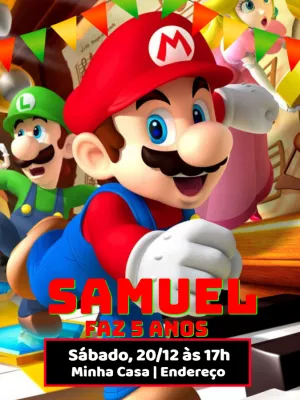 Convite de Aniversário Super Mario Bros Editável Online