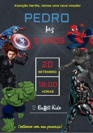Convite de Aniversário Vingadores para Editar Online