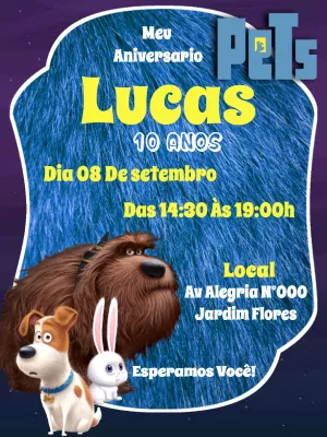 Convite Aniversário A Vida Secreta dos Pets para Editar Online