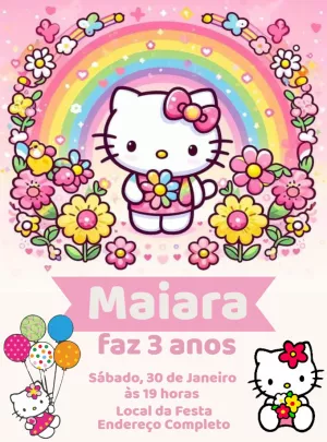 Convite de Aniversário Hello Kitty para Editar Online