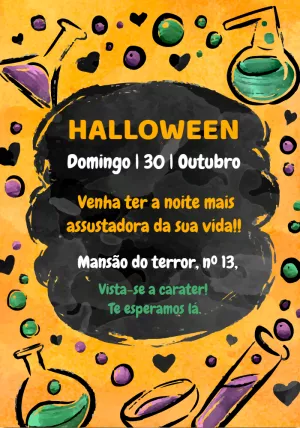 Convite de Halloween Assustador com Poções para Editar