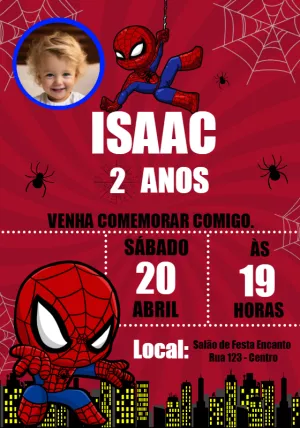Convite Aniversário Homem Aranha com Foto para Editar Online