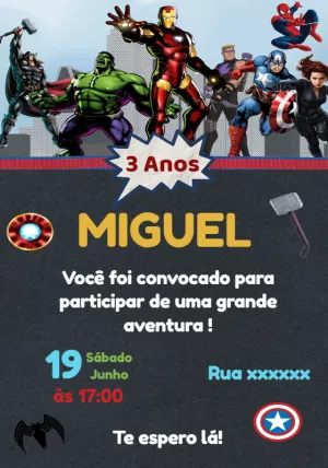 Convite de Aniversário Vingadores com Heróis para Editar Online