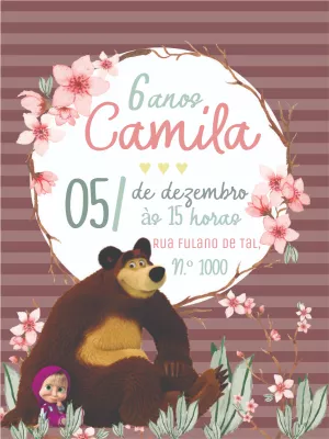 Convite Aniversário Masha e o Urso para Editar Online