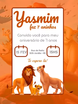 Convite Aniversário Rei Leão para Editar Online e Imprimir