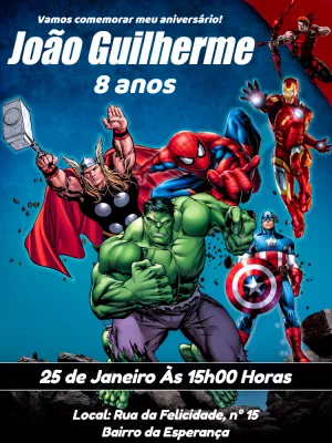 Convite de Aniversário Vingadores para Editar Online