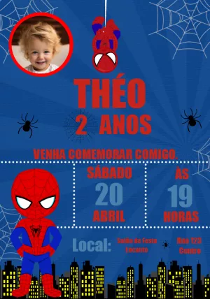Convite Aniversário Homem Aranha com Foto para Editar Online
