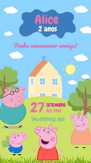 Convite de Aniversário Peppa Pig para Editar Online