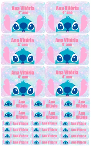 Etiqueta Escolar Stitch Editável Online para Imprimir