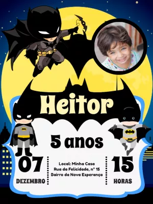 Convite de Aniversário Batman com Foto para Editar Online