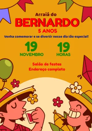Convite de Aniversário Festa Junina Arraiá para Editar Online