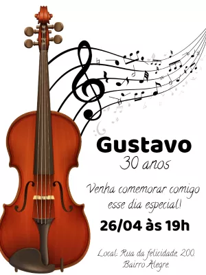 Convite de Aniversário Violino Elegante para Editar Online